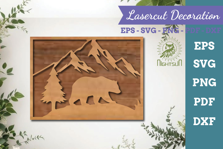 Mountain Bear Lasercut Wall Decor SVG