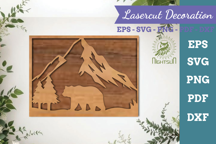Mountain Bear Lasercut Wall Decor SVG