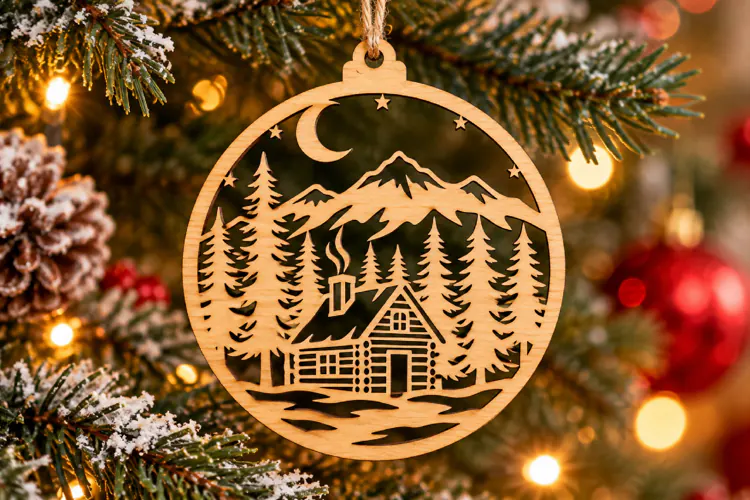 Mountain Cabin Ornament Laser Cut Svg