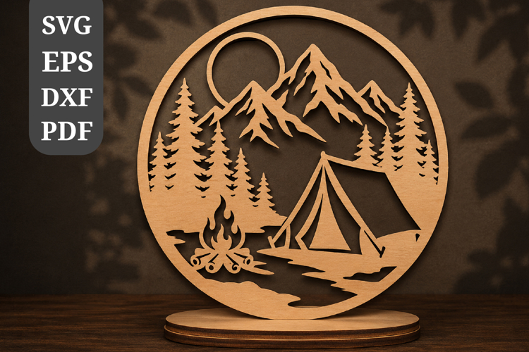 Mountain Camping Laser Cut SVG