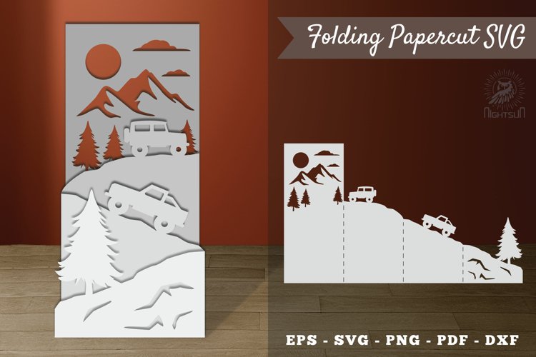 Mountain Car Folding Papercut SVG