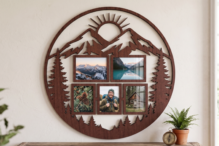 Mountain Forest Family Photo Frame Files, Laser Cut File