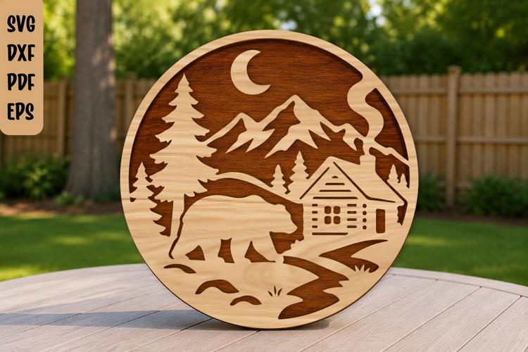 Mountain Forest Laser Cut File | Rustic Mountain Wall Art