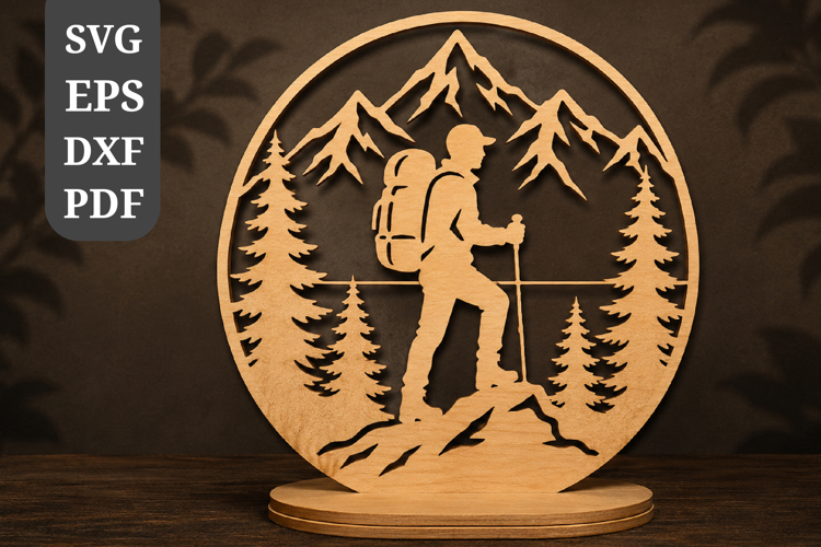 Mountain Hiking Adventure Round Sign SVG
