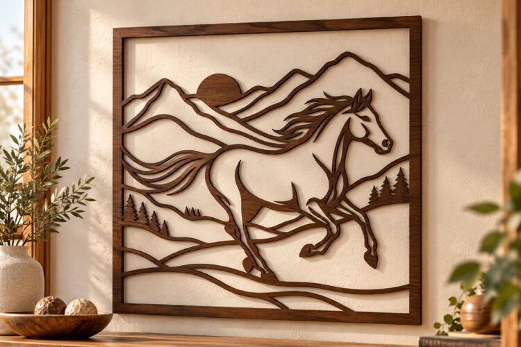 Mountain Horse Framed Laser Cut Svg example image 1