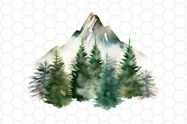 Mountain Landscape Clipart - Watercolor Clipart PNG Design