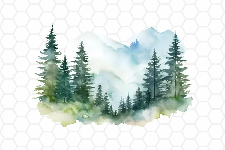 Mountain Landscape Clipart - Watercolor Clipart PNG Design