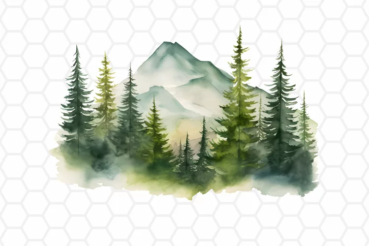 Mountain Landscape Clipart - Watercolor Clipart PNG Design