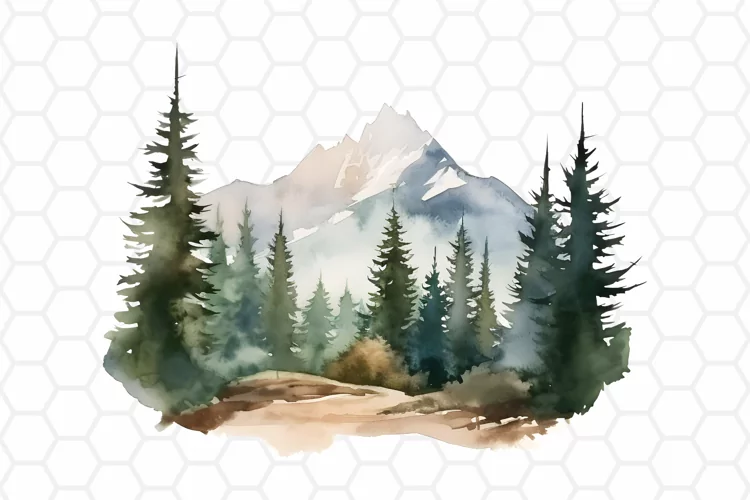 Mountain Landscape Clipart - Watercolor Clipart PNG Design