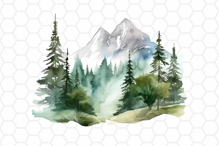 Mountain Landscape Clipart - Watercolor Clipart PNG Design
