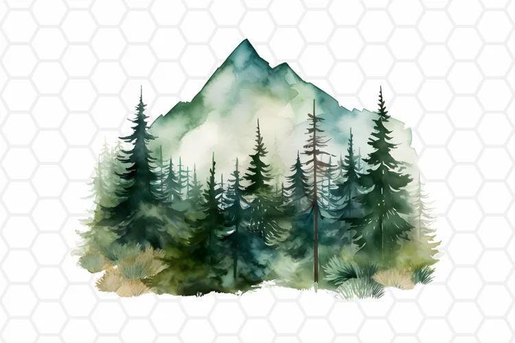 Mountain Landscape Clipart - Watercolor Clipart PNG Design