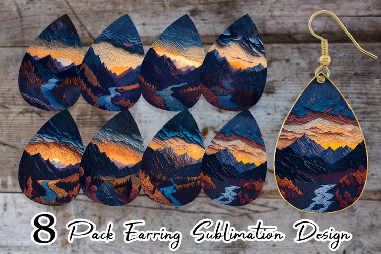 Mountain Paper Quilling Earring teardrop sublimation design