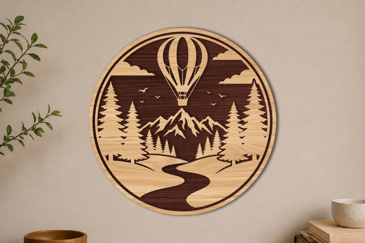 Mountain Landscape with Hot Air Balloon Laser Cut