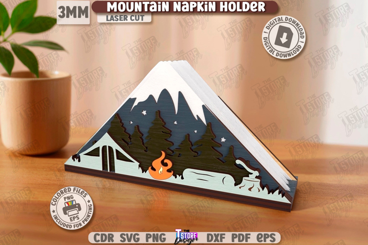 Mountain Napkin Holder Laser Cut |Camping SVG| Napkin Stand