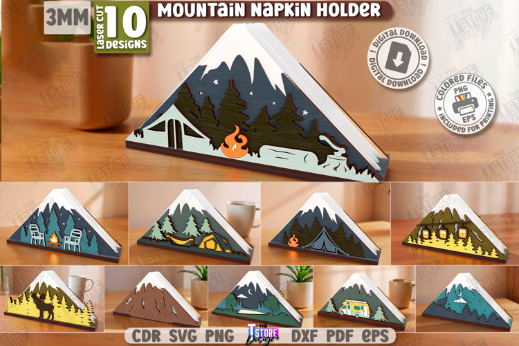 Triangular Napkin Holders Laser Cut Bundle|Camping|Mountains