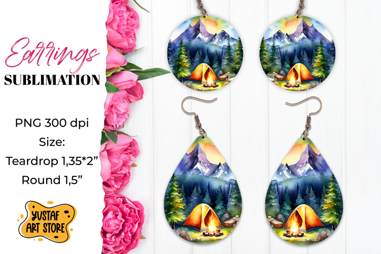 Camping earrings. Mountain Sublimation.