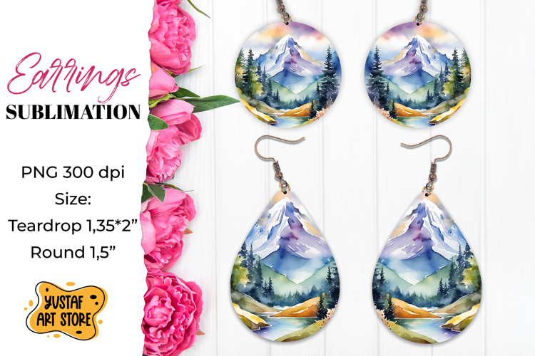 Camping earrings. Mountain Sublimation.