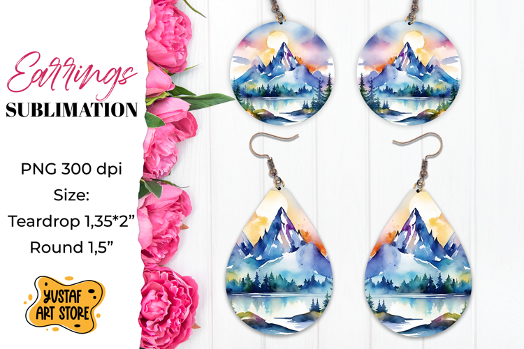 Camping earrings. Mountain Sublimation.