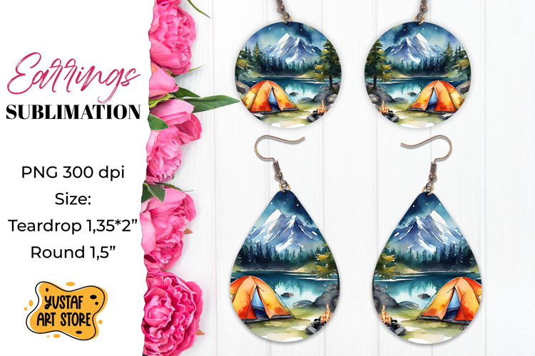 Camping earrings. Mountain Sublimation.