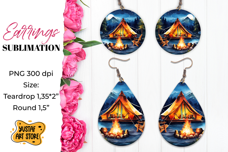 Camping earrings. Mountain Sublimation.