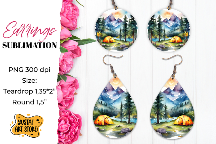 Camping earrings. Mountain Sublimation.