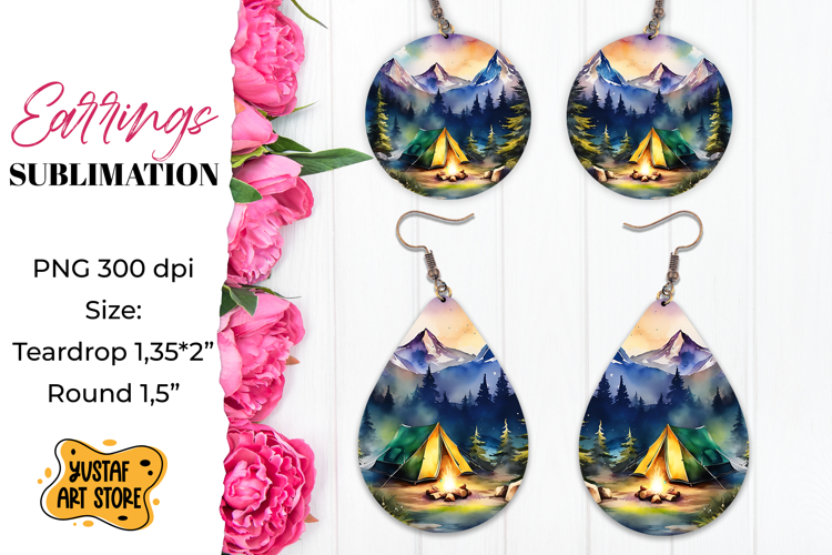 Camping earrings. Mountain Sublimation.