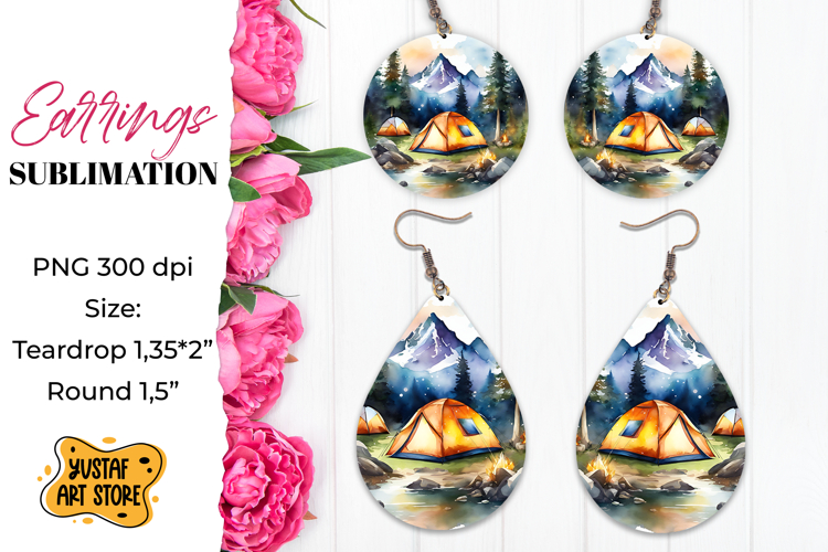 Camping earrings. Mountain Sublimation.