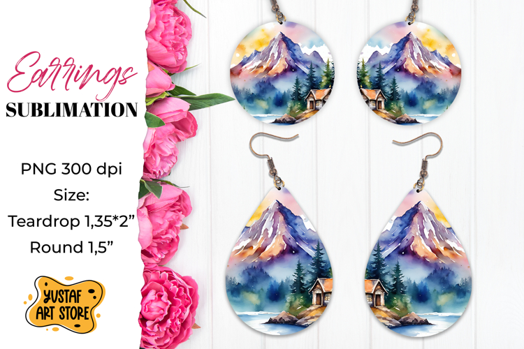 Camping earrings. Mountain Sublimation.