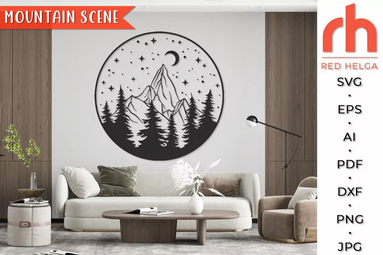 Mountain Scene SVG, Outdoor Cut File, Adventure Awaits DXF