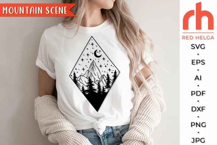 Mountain Scene SVG, Forest Landscape Cut File, Outdoor Theme