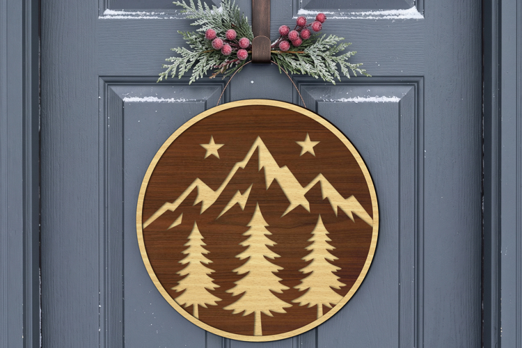 Mountain Scene Sign SVG, Layered Round Wall Decor