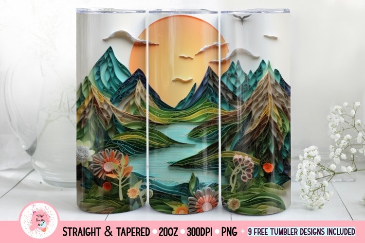 Mountains Tumbler Wrap | Quilling Nature Tumbler Wrap