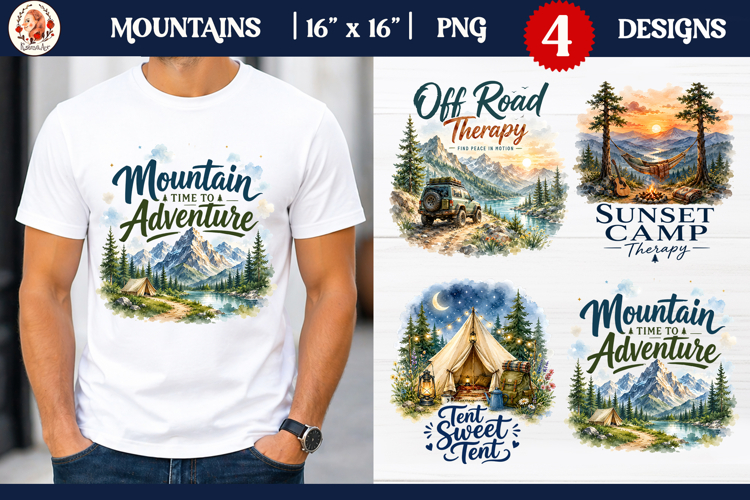 Be Wild PNG, Watercolor Mountain T-Shirt Sublimation