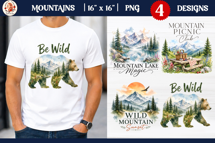 Be Wild PNG, Watercolor Mountain T-Shirt Sublimation