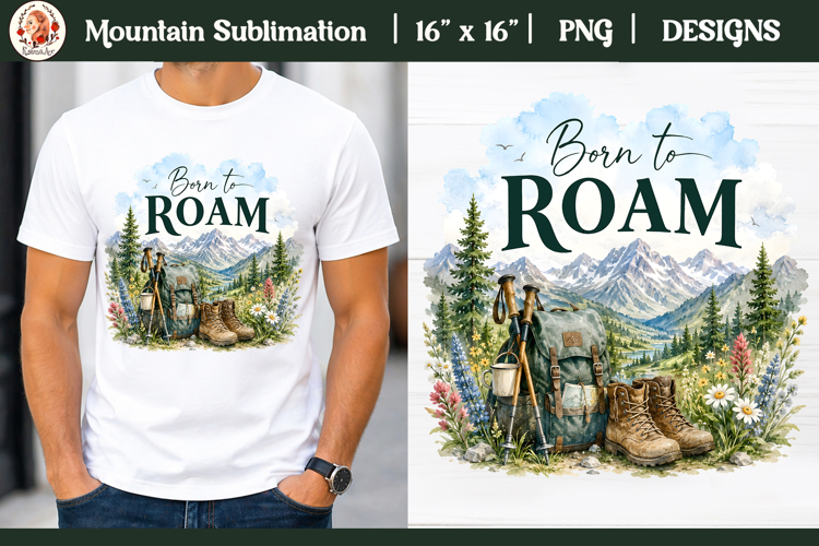 Burn to ROAM PNG, Watercolor Mountain T-Shirt Sublimation