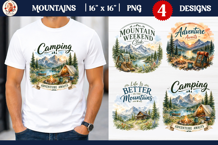 Be Wild PNG, Watercolor Mountain T-Shirt Sublimation