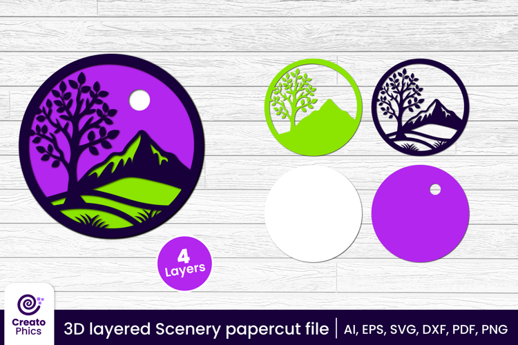 3D layered papercut scenery svg | nature mountains decor