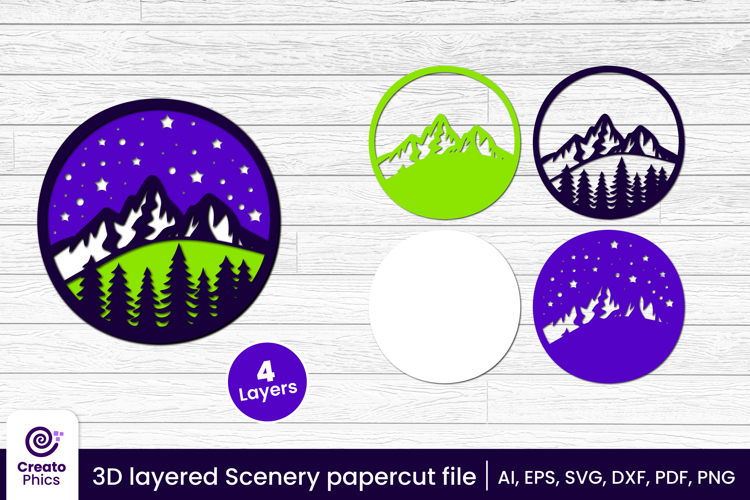 3D layered papercut scenery svg | nature mountains decor