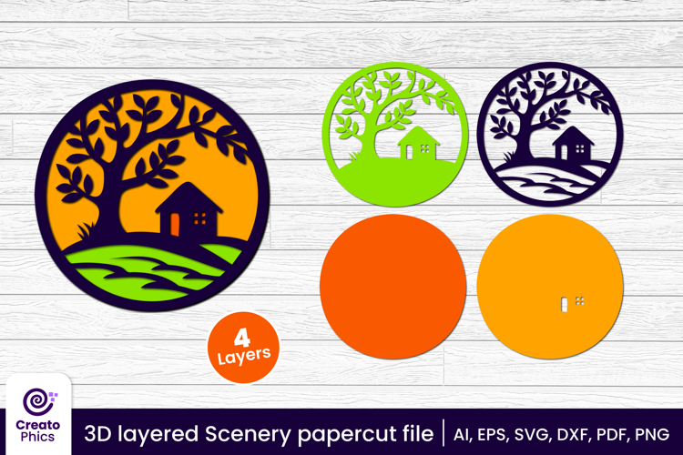 3D layered papercut scenery svg | nature decor