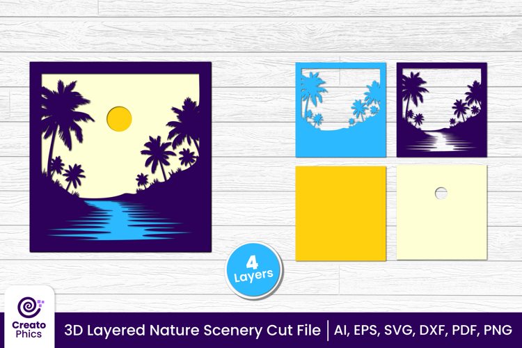 3D layered scenery cut file | nature shadow box SVG