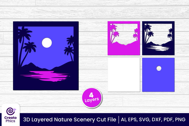 3D layered scenery cut file | nature shadow box SVG