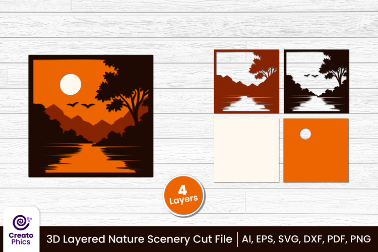 3D layered scenery cut file | nature shadow box SVG