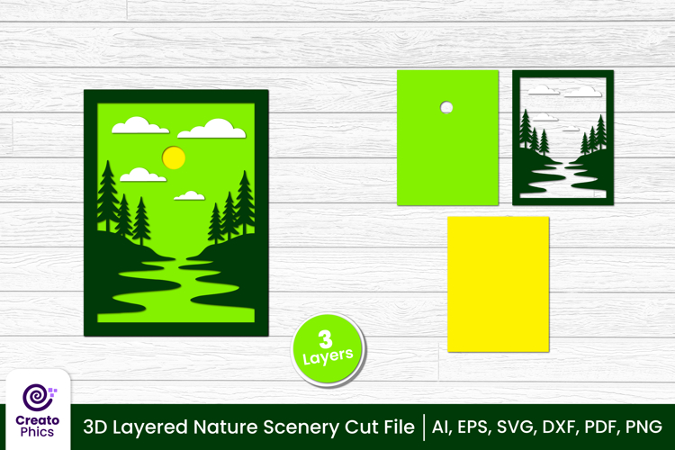 3D layered scenery cut file | nature shadow box SVG