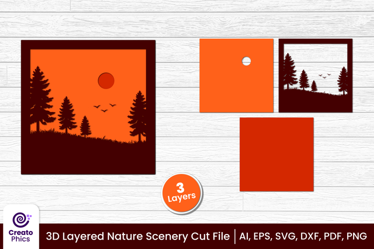 3D layered scenery cut file | nature shadow box SVG