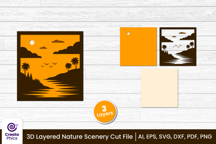 3D layered scenery cut file | nature shadow box SVG
