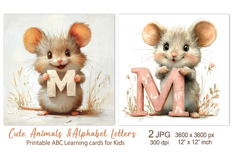 Cute Mouse, Cat Animal Alphabet Letters, ABC Printable card