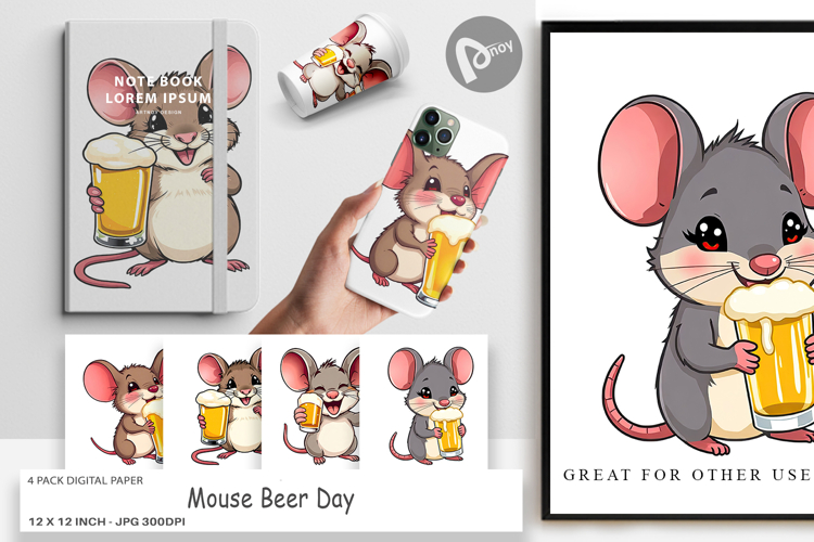 Digital Paper Mouse Beer Day