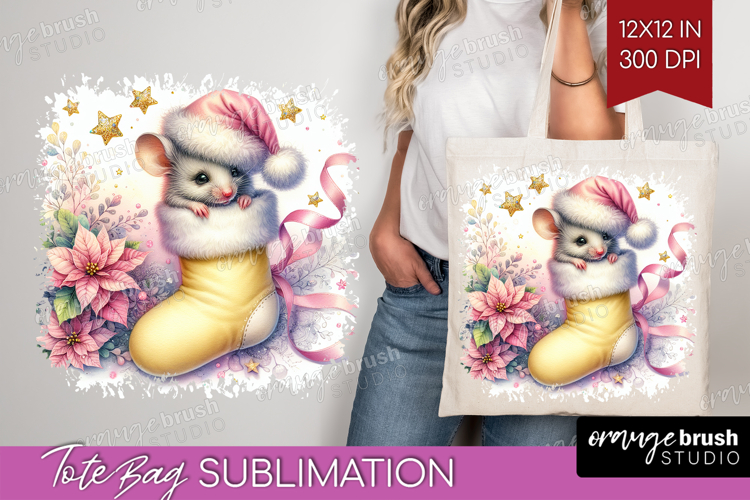 Mouse Pastel Christmas Tote Bag Coquette Xmas Tote Bag PNG