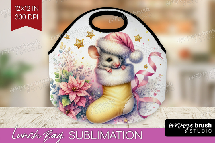 Mouse Pastel Christmas Lunch Bag Coquette Xmas Lunch Bug PNG