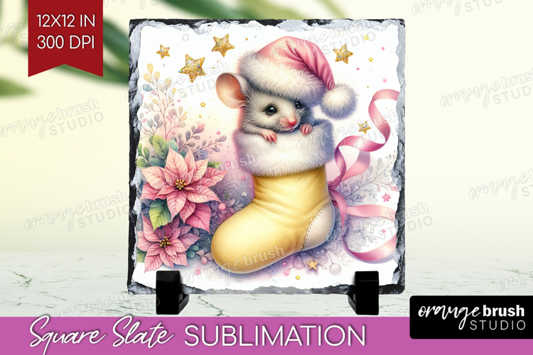Mouse Pastel Christmas Slate PNG Coquette Xmas Square Slate